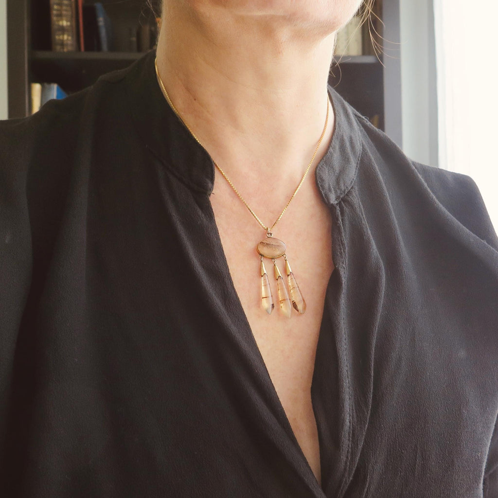 Victorian 14K Gold and Banded Agate Pendant Necklace