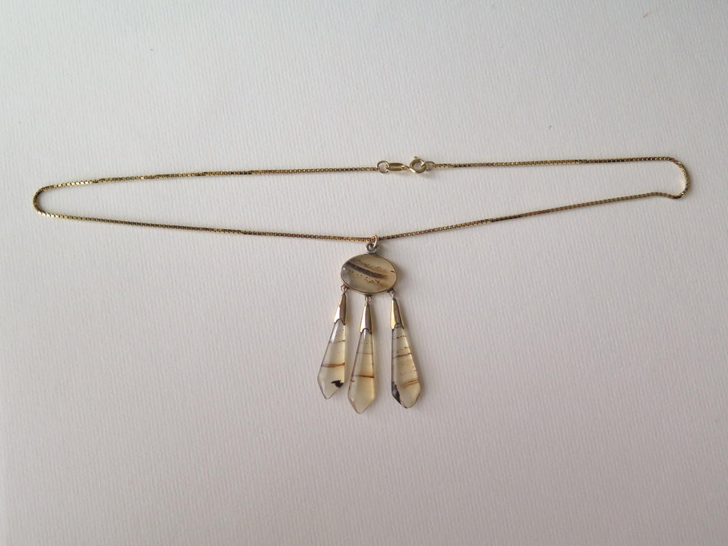 Victorian 14K Gold and Banded Agate Pendant Necklace