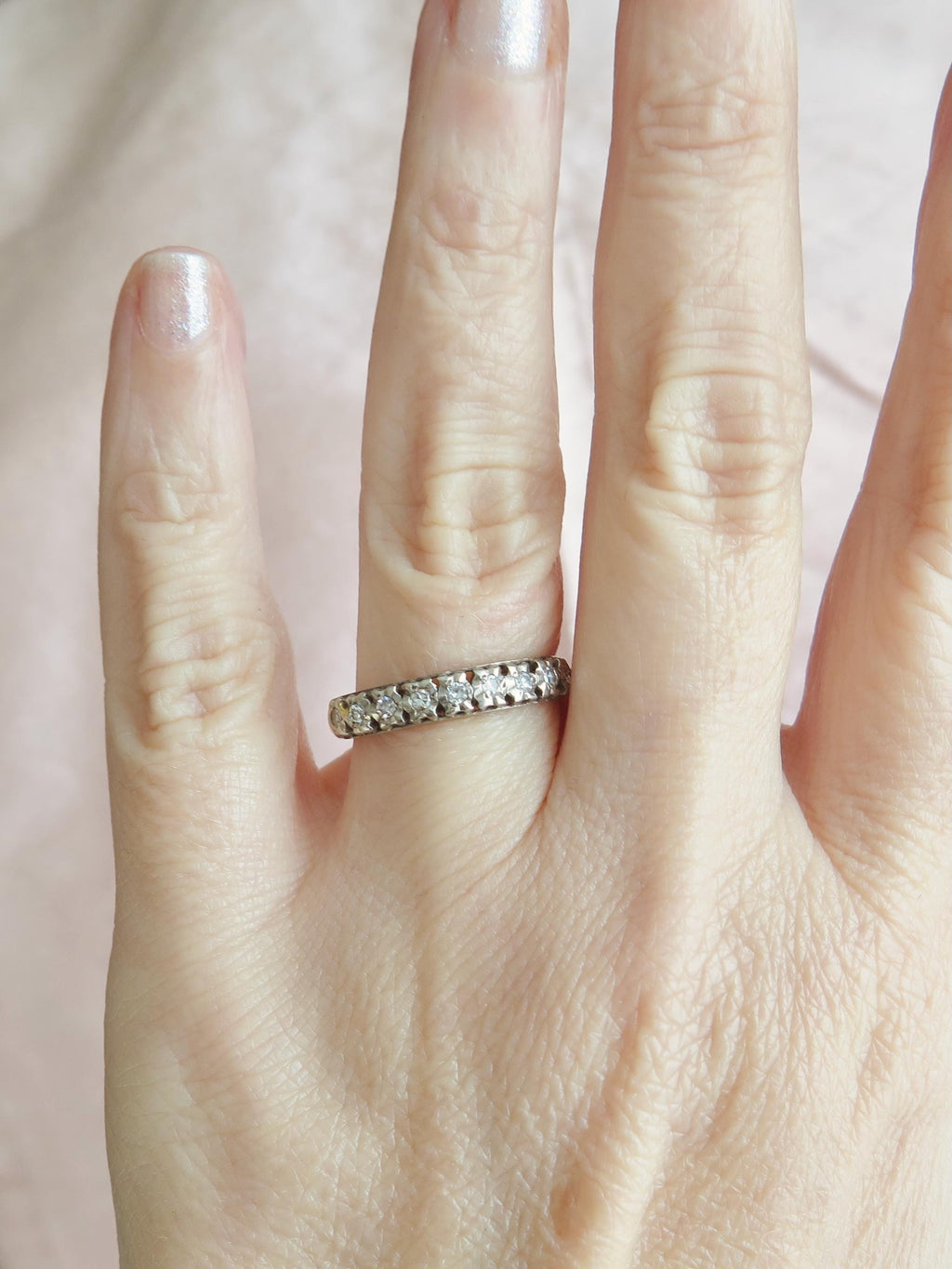 Vintage 14k Gold and Diamond Band Ring, Half-eternity Ring