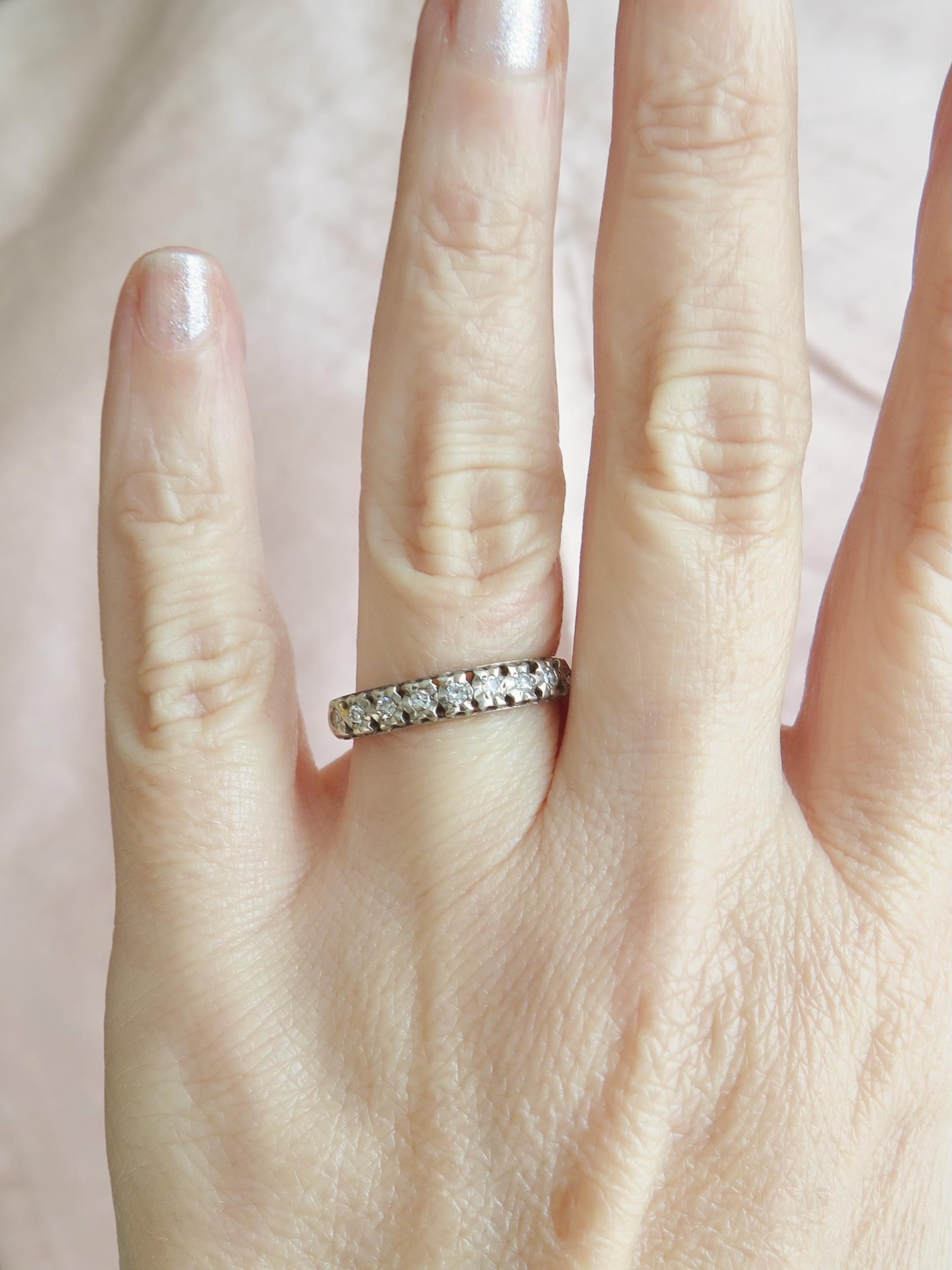 Vintage 14k Gold and Diamond Band Ring, Half-eternity Ring