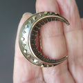 Antique Victorian Crescent Moon Brooch in 14k Gold and Silver
