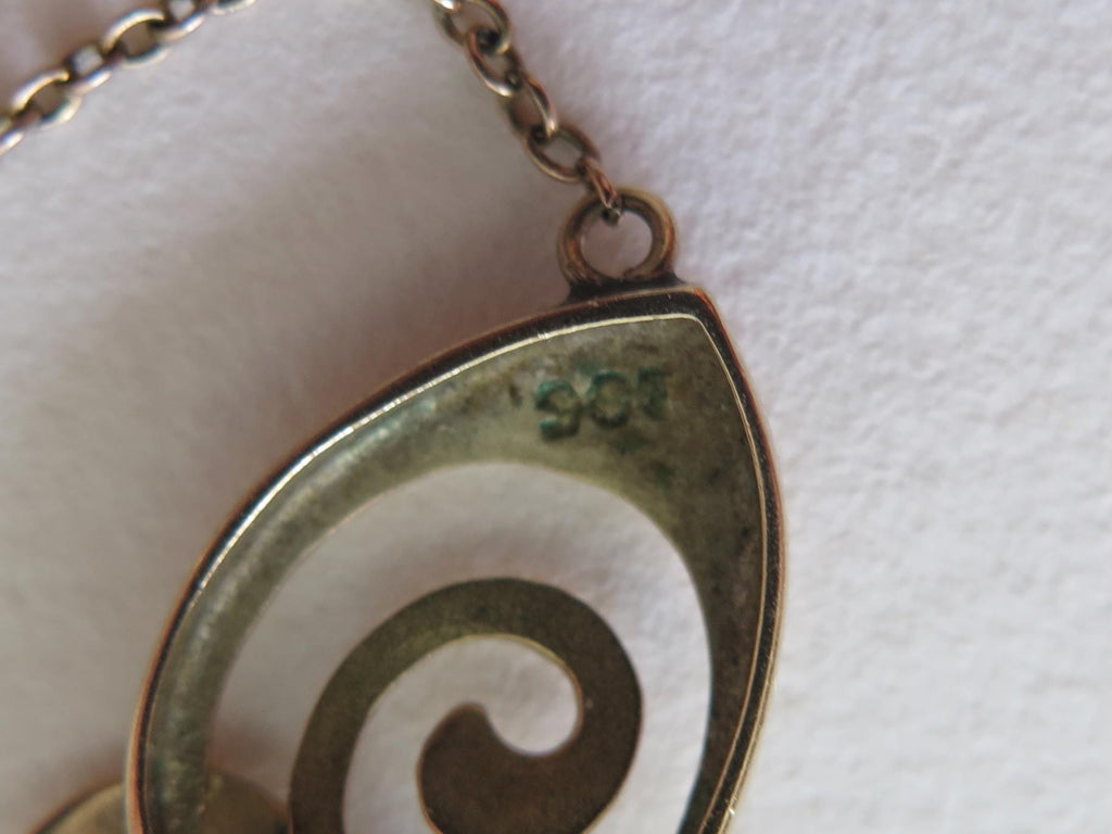 Vintage 9ct Gold Opal Necklace, Art Nouveau Revival 1940s Pendant