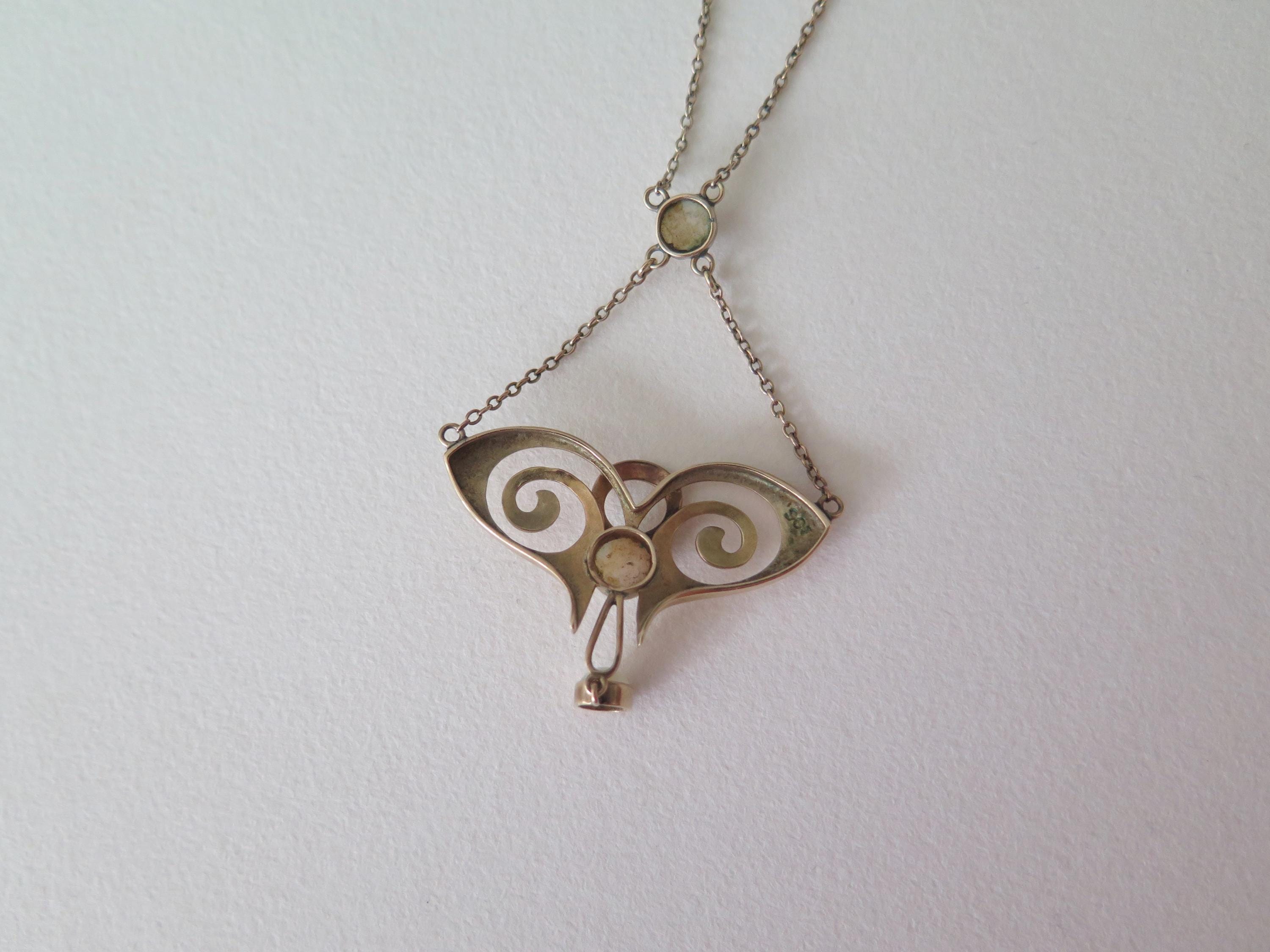 Vintage 9ct Gold Opal Necklace, Art Nouveau Revival 1940s Pendant