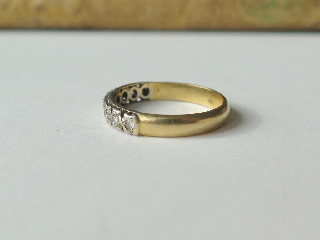 Vintage 14k Gold and Diamond Band Ring, Half-eternity Ring