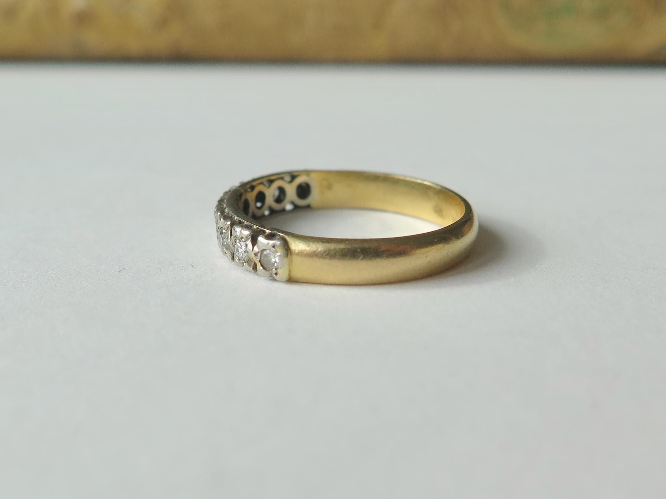 Vintage 14k Gold and Diamond Band Ring, Half-eternity Ring
