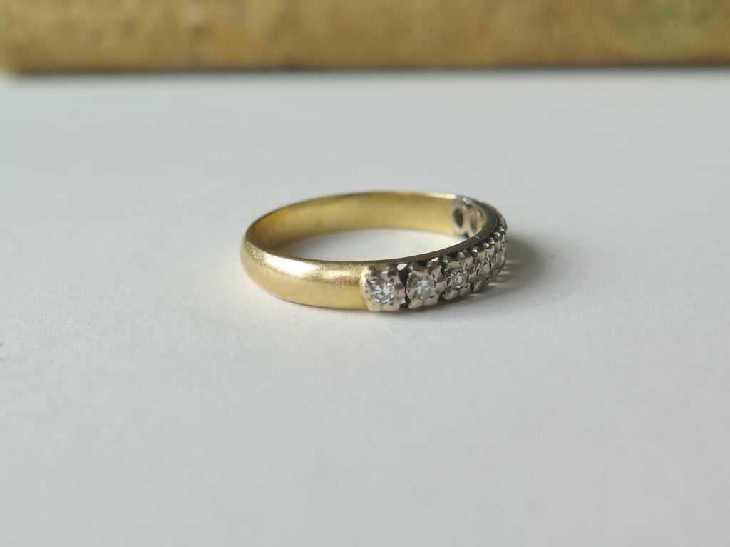Vintage 14k Gold and Diamond Band Ring, Half-eternity Ring