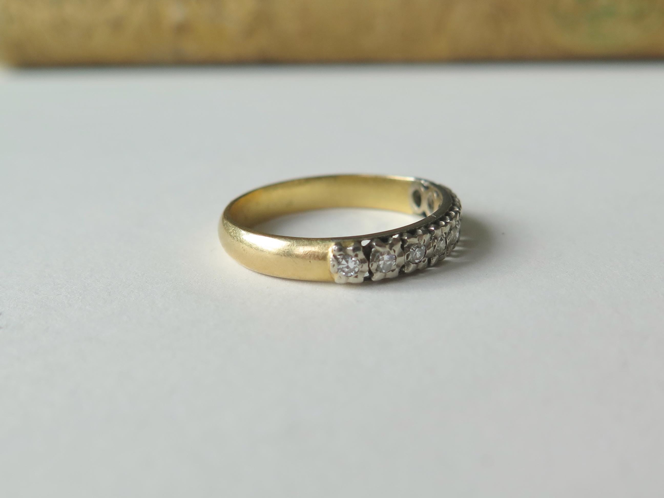 Vintage 14k Gold and Diamond Band Ring, Half-eternity Ring