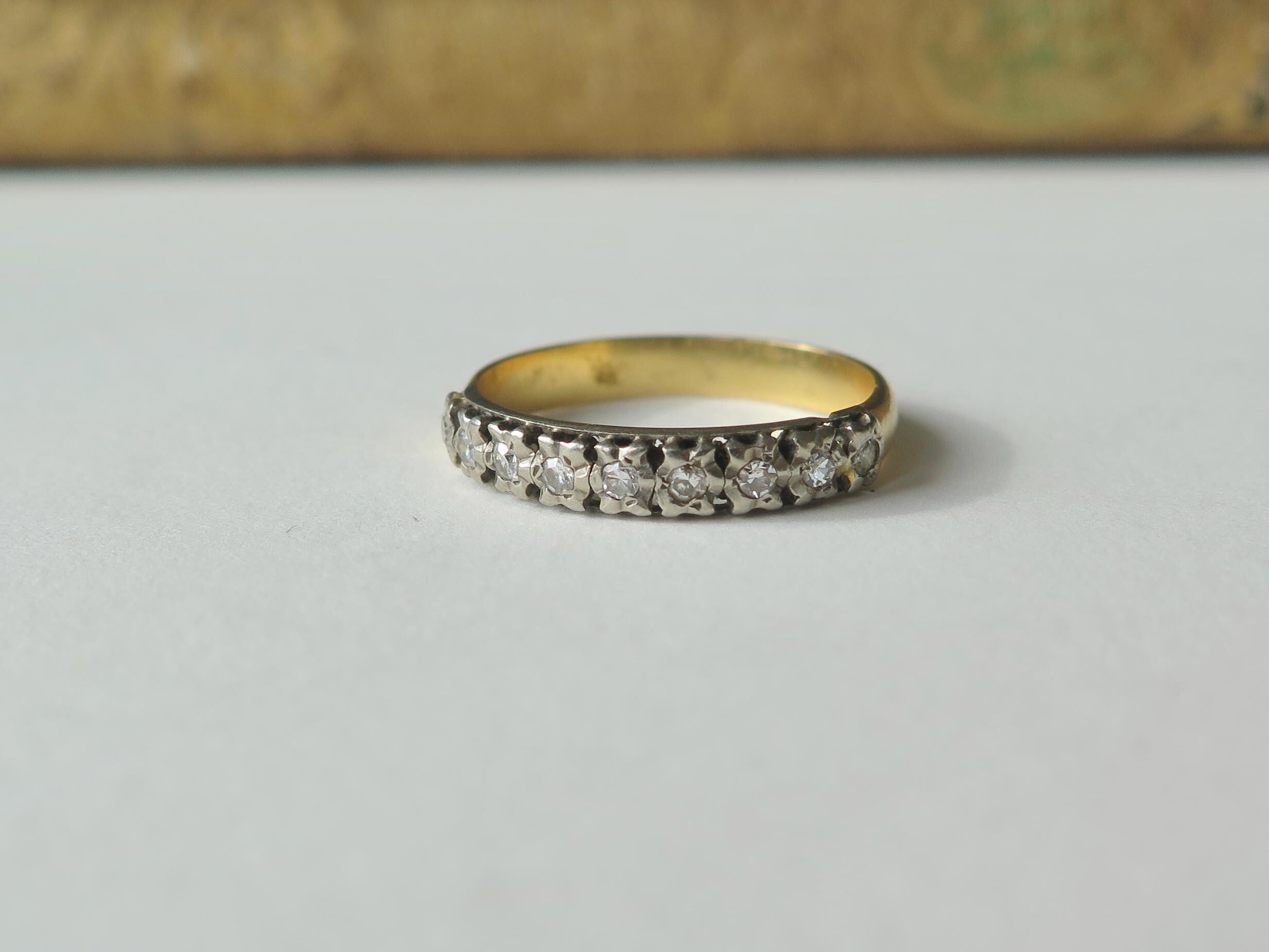 Vintage 14k Gold and Diamond Band Ring, Half-eternity Ring