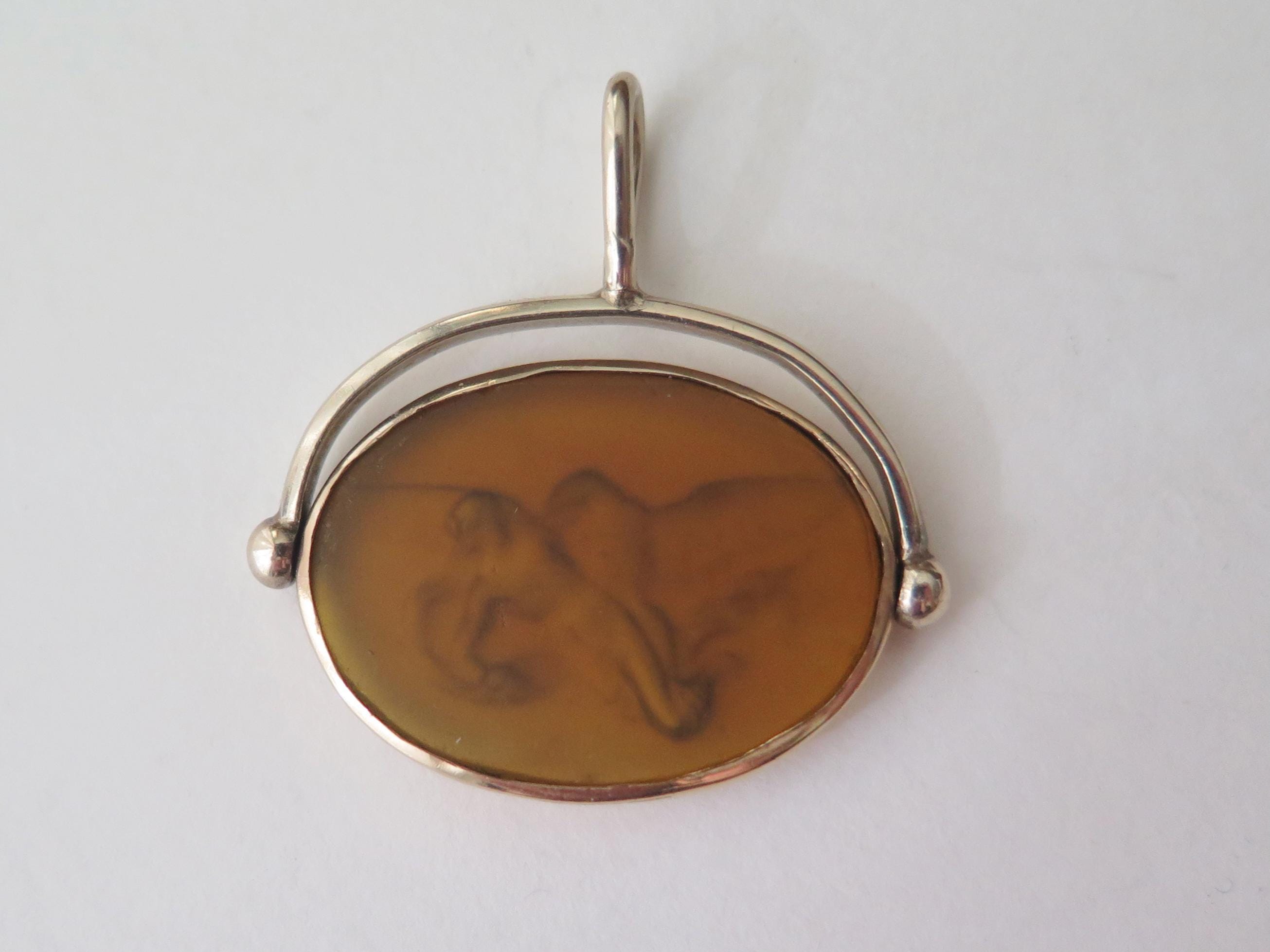 Victorian 14k Gold Rotating Fob with Mythological Intaglio, Jupiter and Ganymede