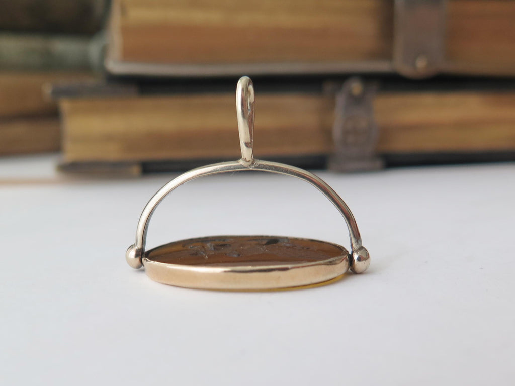 Victorian 14k Gold Rotating Fob with Mythological Intaglio, Jupiter and Ganymede