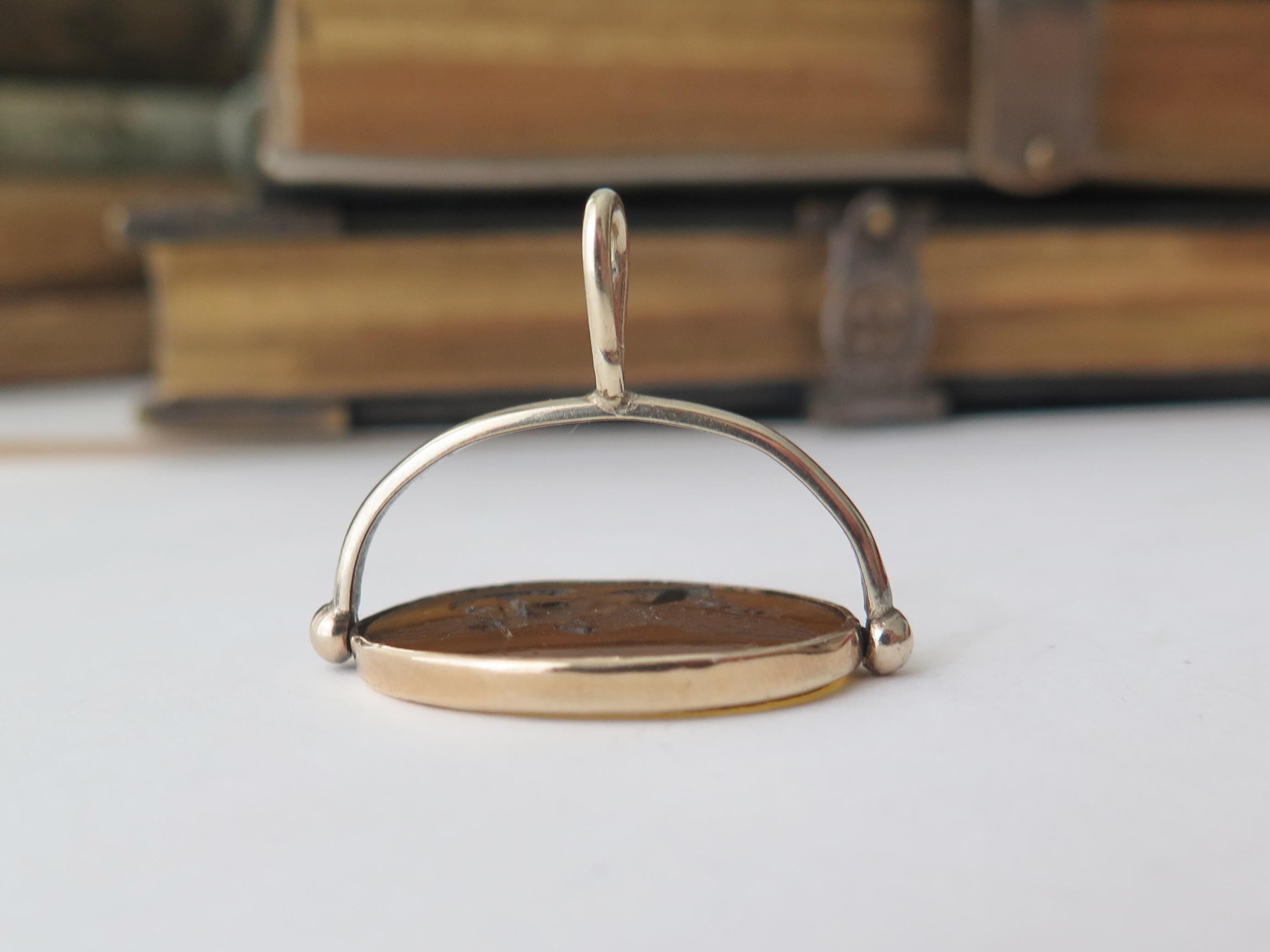 Victorian 14k Gold Rotating Fob with Mythological Intaglio, Jupiter and Ganymede