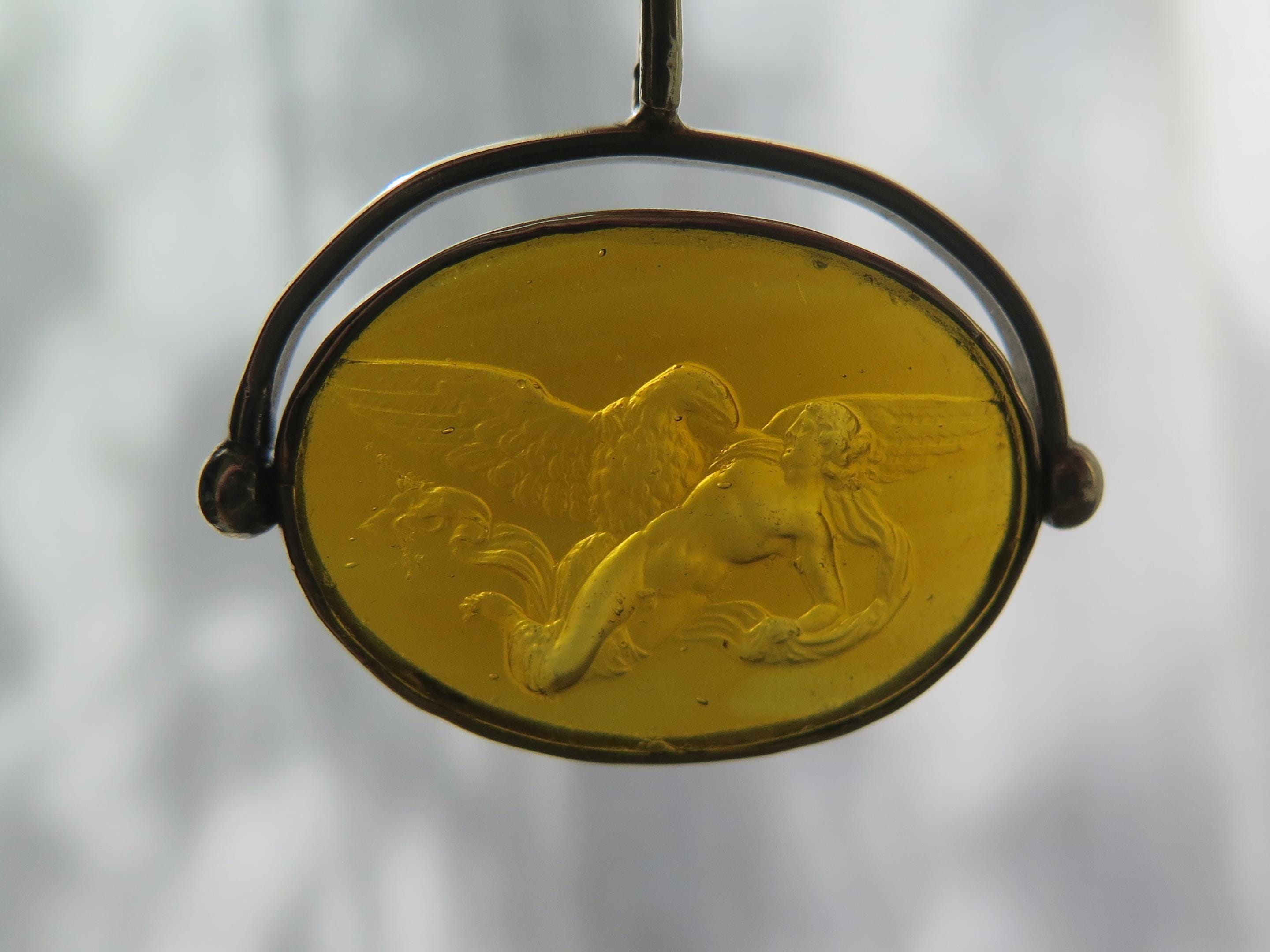 Victorian 14k Gold Rotating Fob with Mythological Intaglio, Jupiter and Ganymede