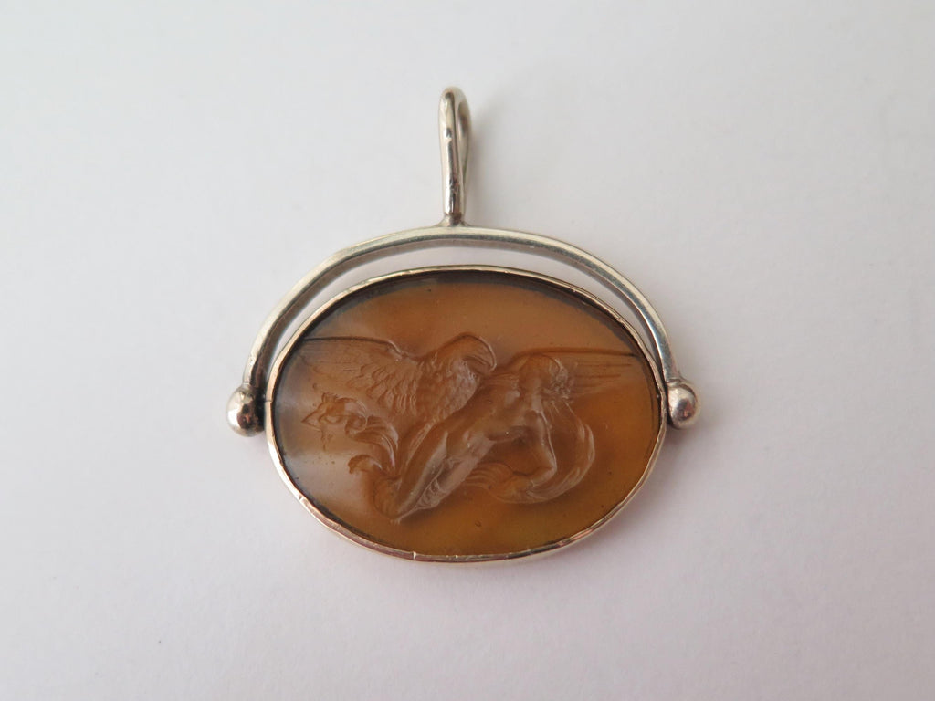 Victorian 14k Gold Rotating Fob with Mythological Intaglio, Jupiter and Ganymede