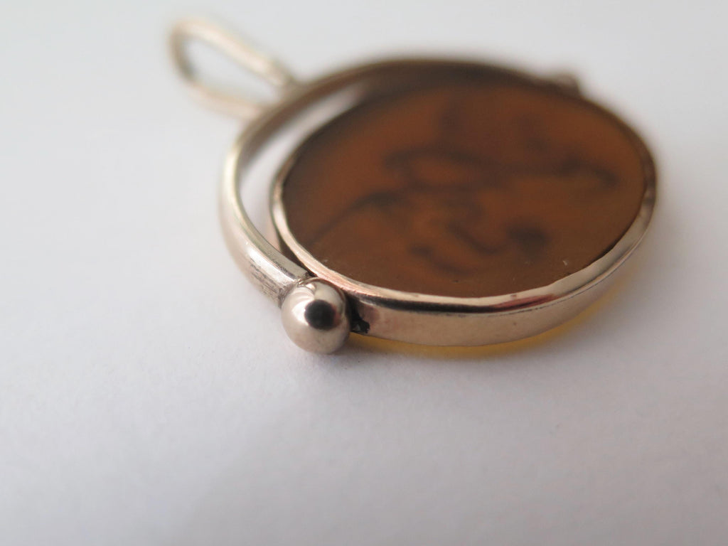 Victorian 14k Gold Rotating Fob with Mythological Intaglio, Jupiter and Ganymede