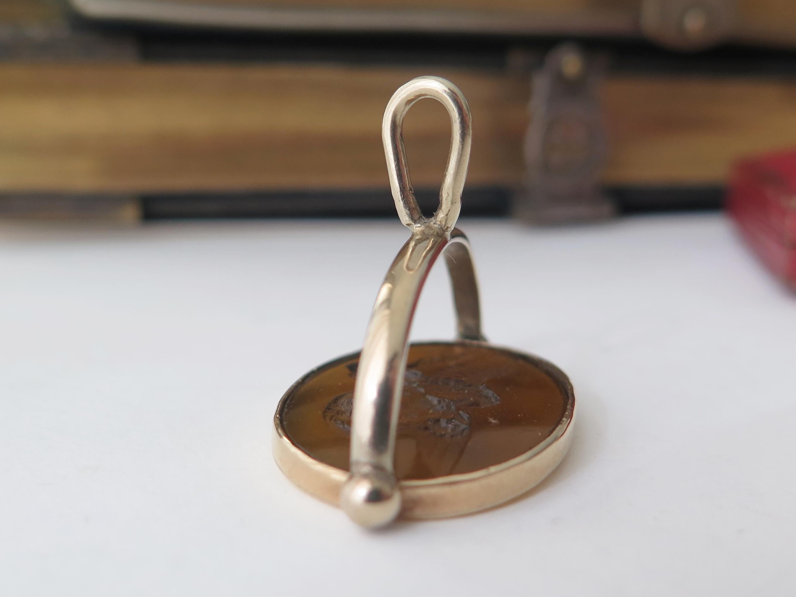 Victorian 14k Gold Rotating Fob with Mythological Intaglio, Jupiter and Ganymede
