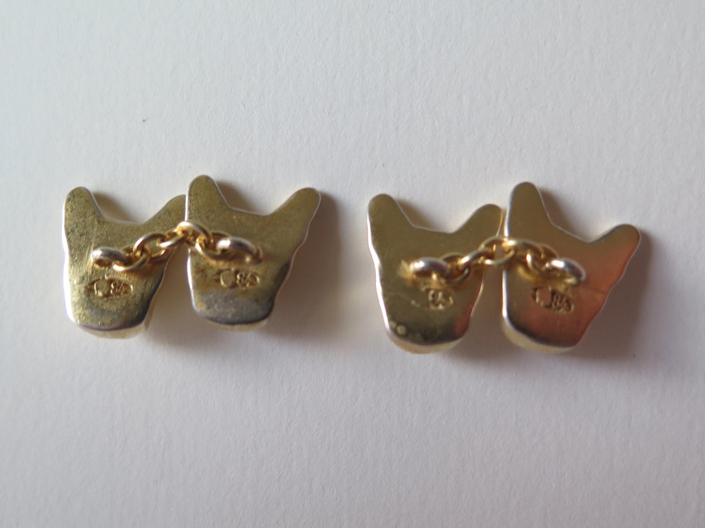 Antique French Bulldog Cufflinks Vermeil and Red Stones Eyes