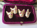 Antique French Bulldog Cufflinks Vermeil and Red Stones Eyes