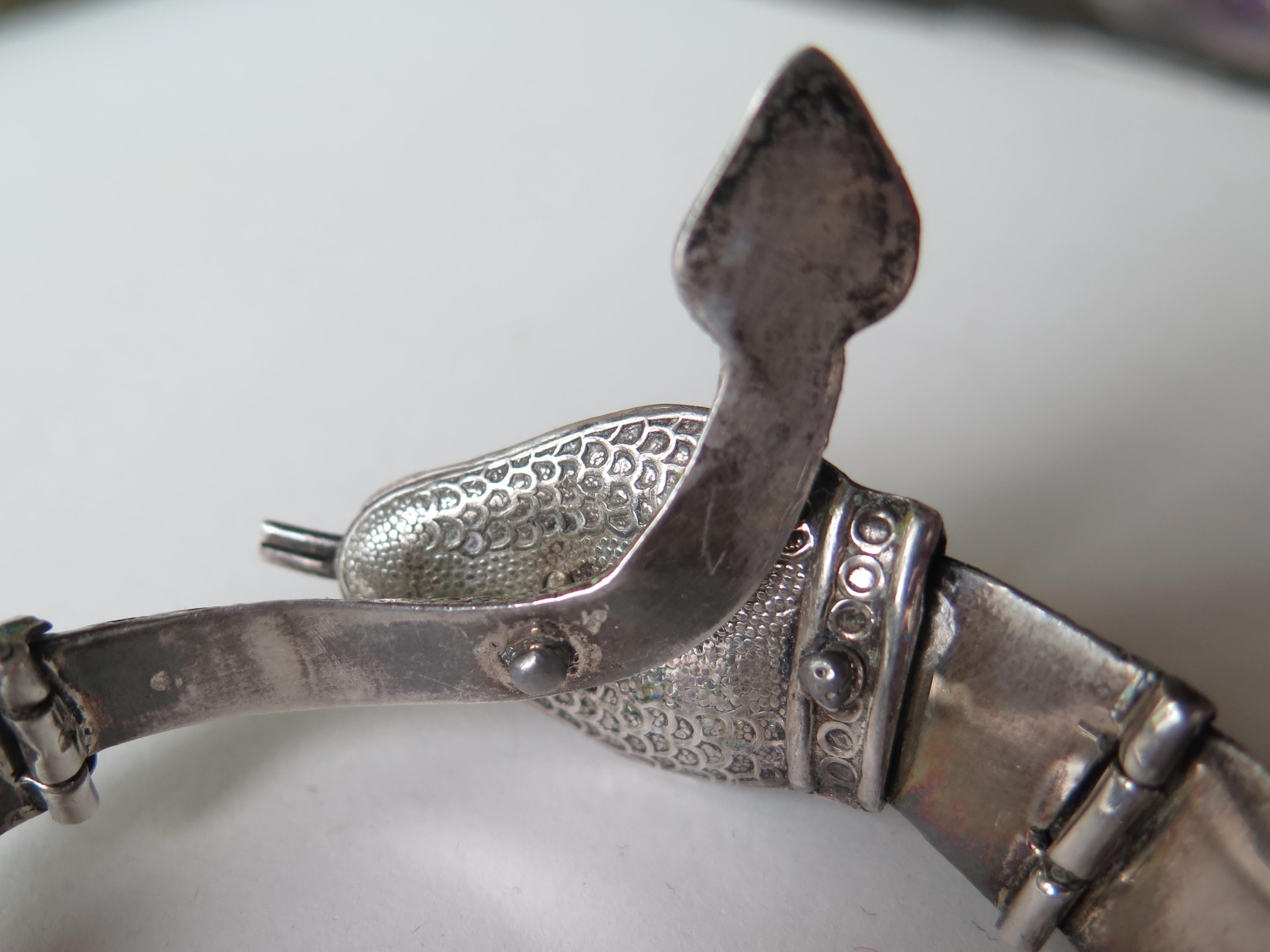 Attributed to Margot de Taxco, Vintage Taxco Snake Bracelet in 835 Silver and Enamel