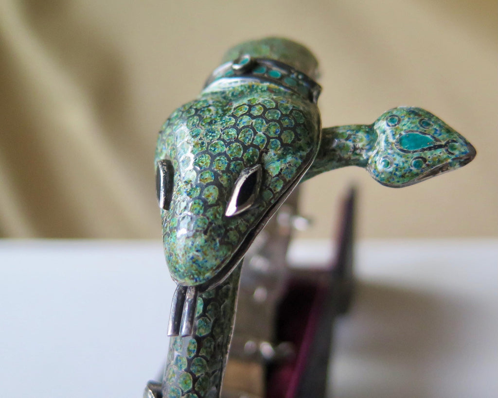 Attributed to Margot de Taxco, Vintage Taxco Snake Bracelet in 835 Silver and Enamel