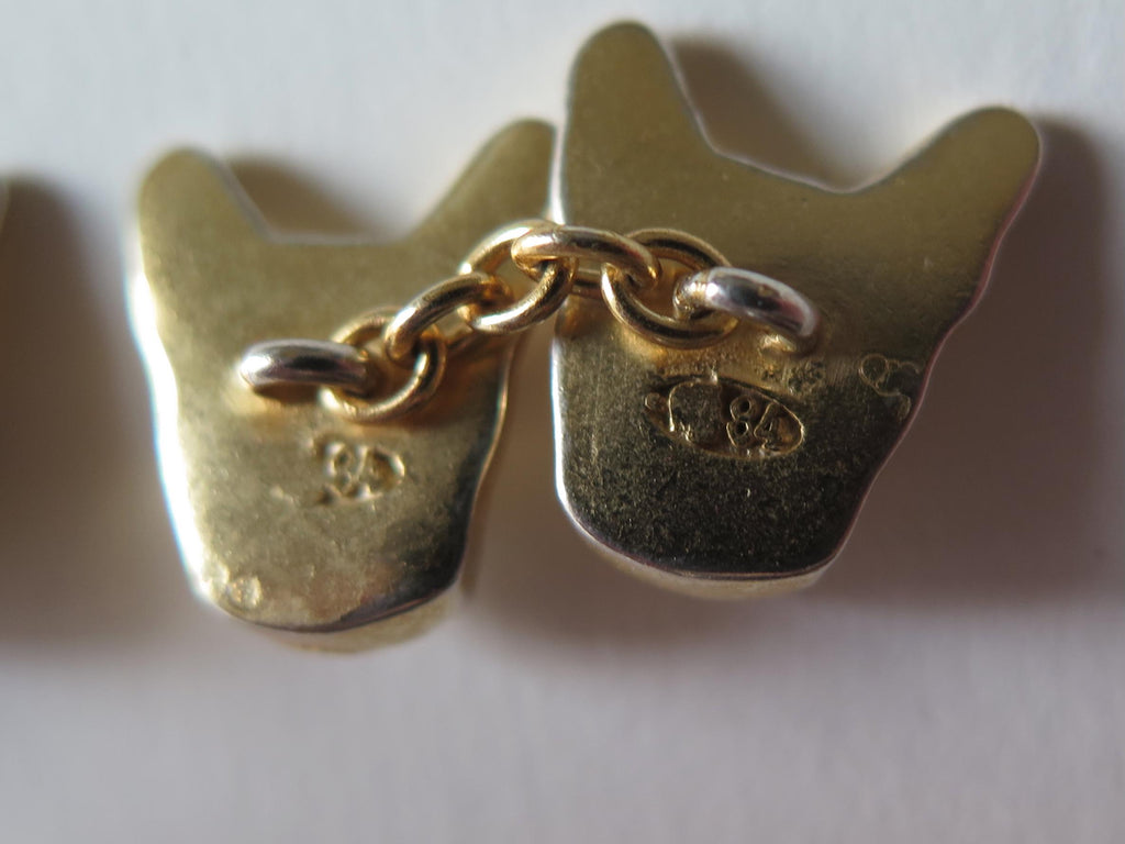 Antique French Bulldog Cufflinks Vermeil and Red Stones Eyes