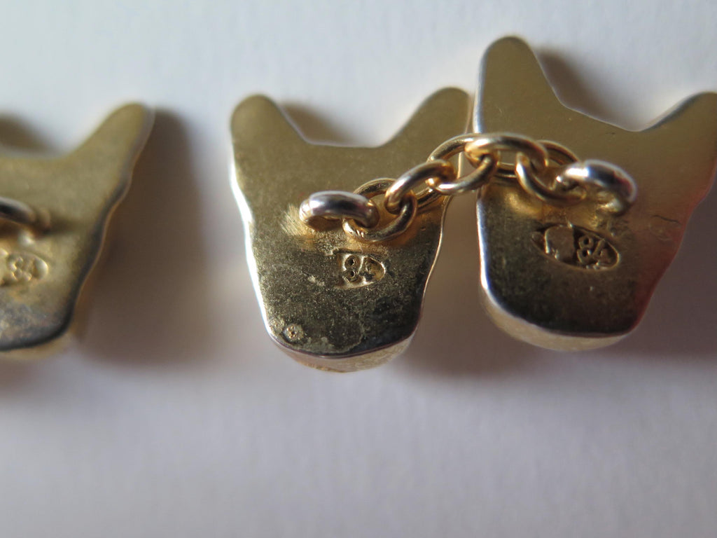 Antique French Bulldog Cufflinks Vermeil and Red Stones Eyes