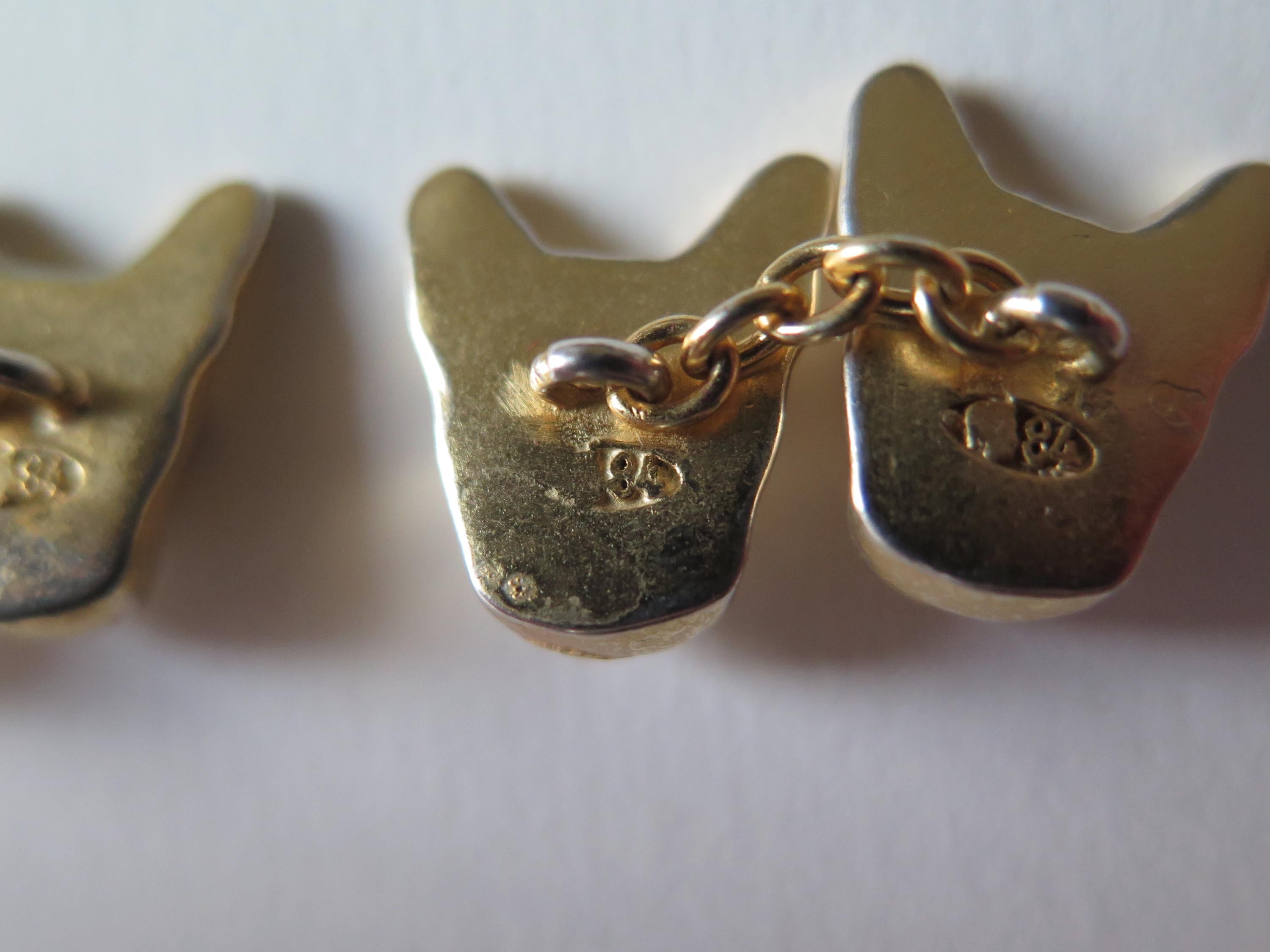 Antique French Bulldog Cufflinks Vermeil and Red Stones Eyes