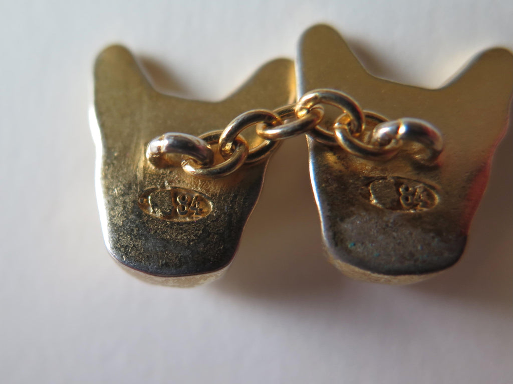 Antique French Bulldog Cufflinks Vermeil and Red Stones Eyes