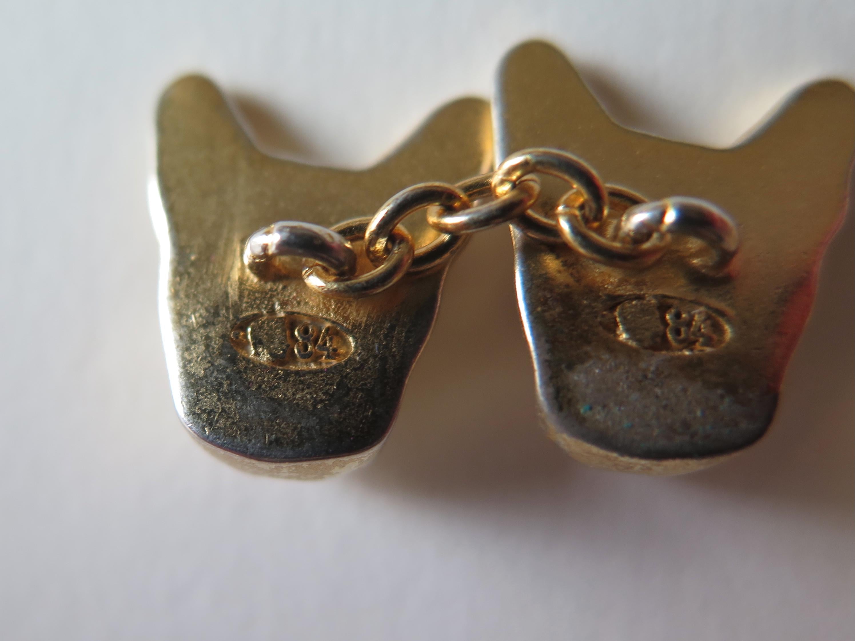 Antique French Bulldog Cufflinks Vermeil and Red Stones Eyes