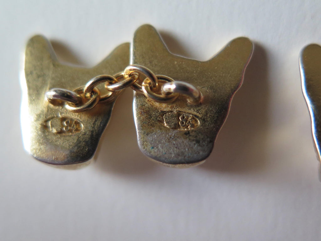 Antique French Bulldog Cufflinks Vermeil and Red Stones Eyes