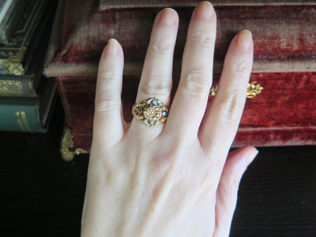 Antique Italian 18k Gold Turquoise Ring, Bourbon Period c.1840 Victorian Ring