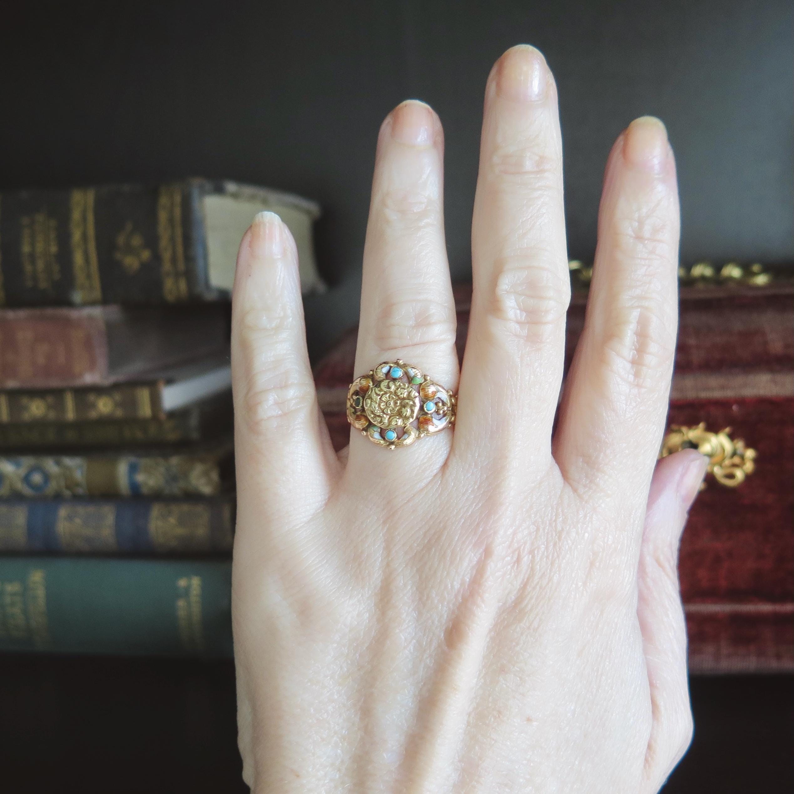 Antique Italian 18k Gold Turquoise Ring, Bourbon Period c.1840 Victorian Ring