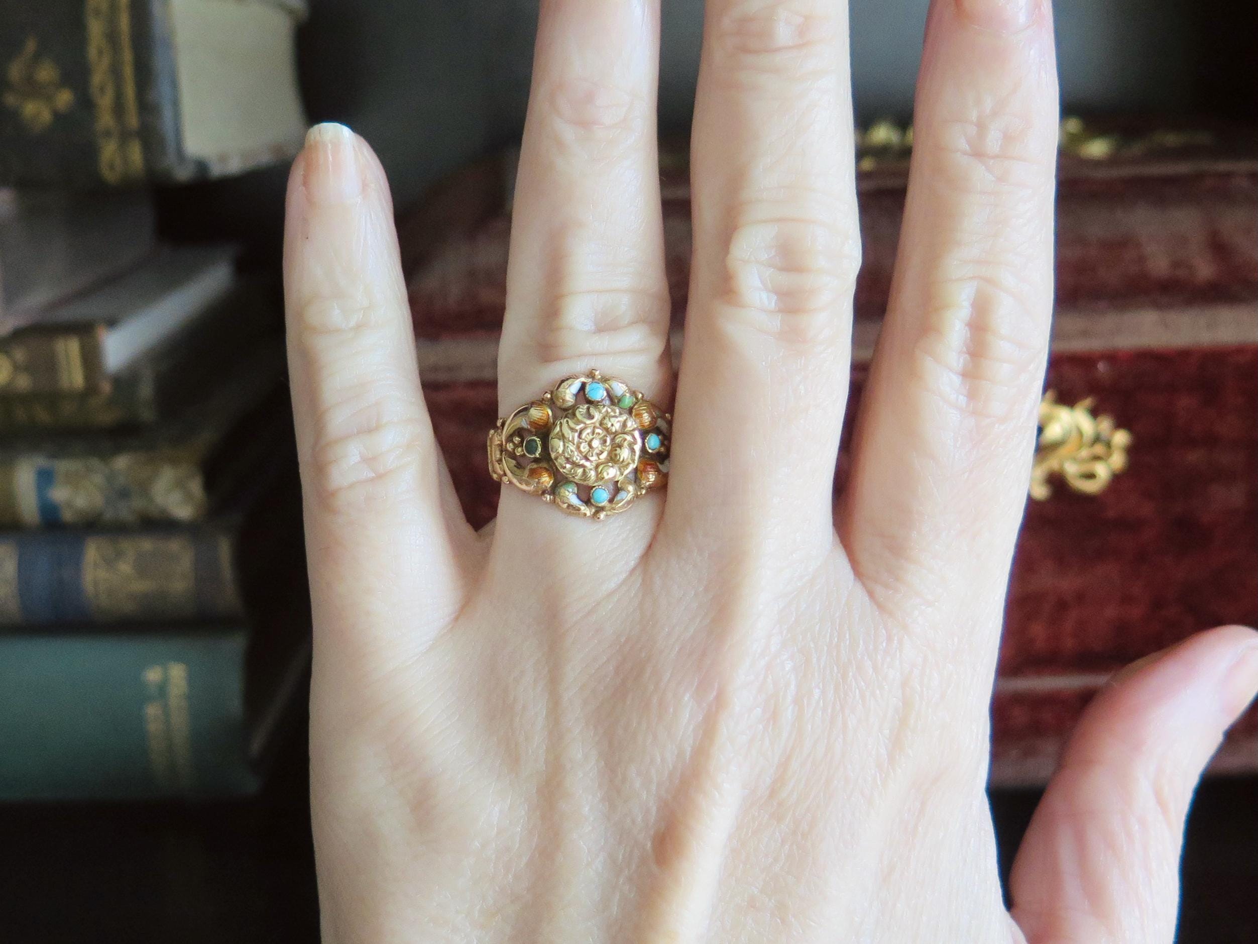 Antique Italian 18k Gold Turquoise Ring, Bourbon Period c.1840 Victorian Ring