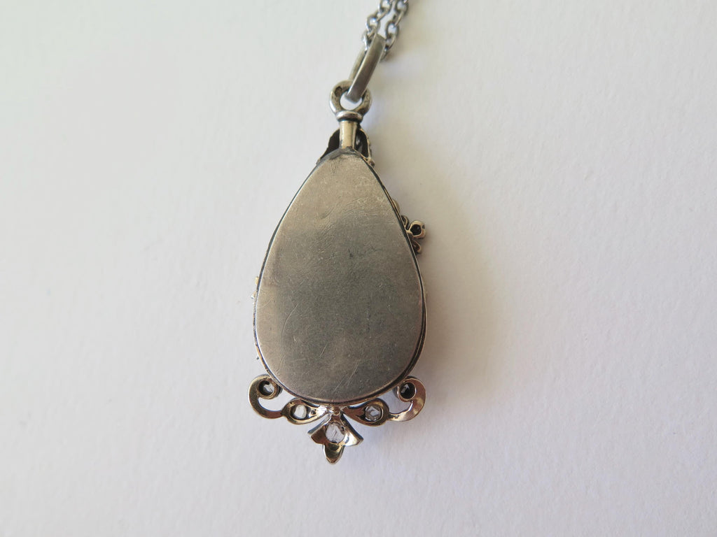 Antique Belle Époque Mother of Pearl Necklace – Rose Cut Diamond Silver Pendant