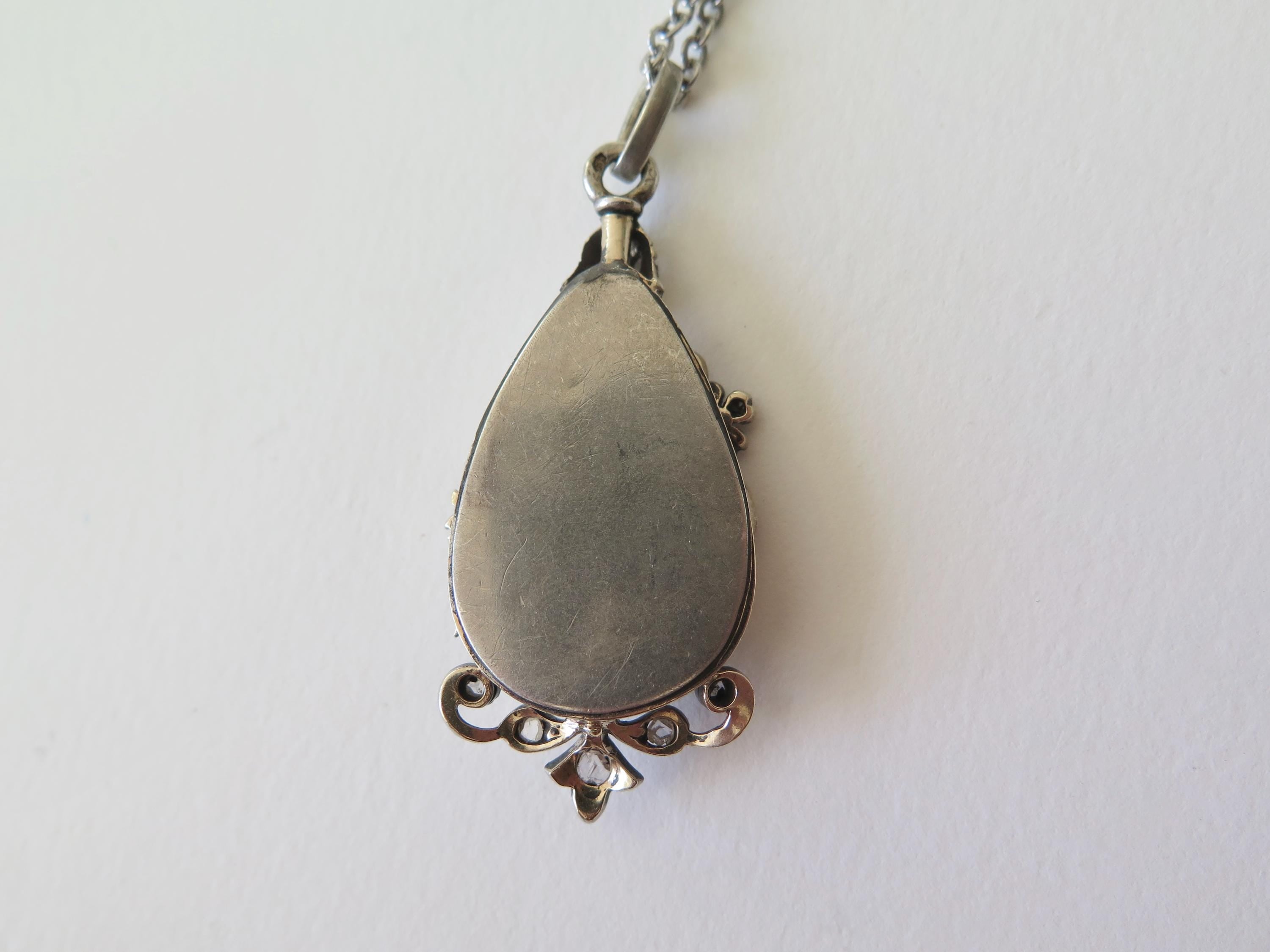 Antique Belle Époque Mother of Pearl Necklace – Rose Cut Diamond Silver Pendant