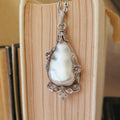 Antique Belle Époque Mother of Pearl Necklace – Rose Cut Diamond Silver Pendant