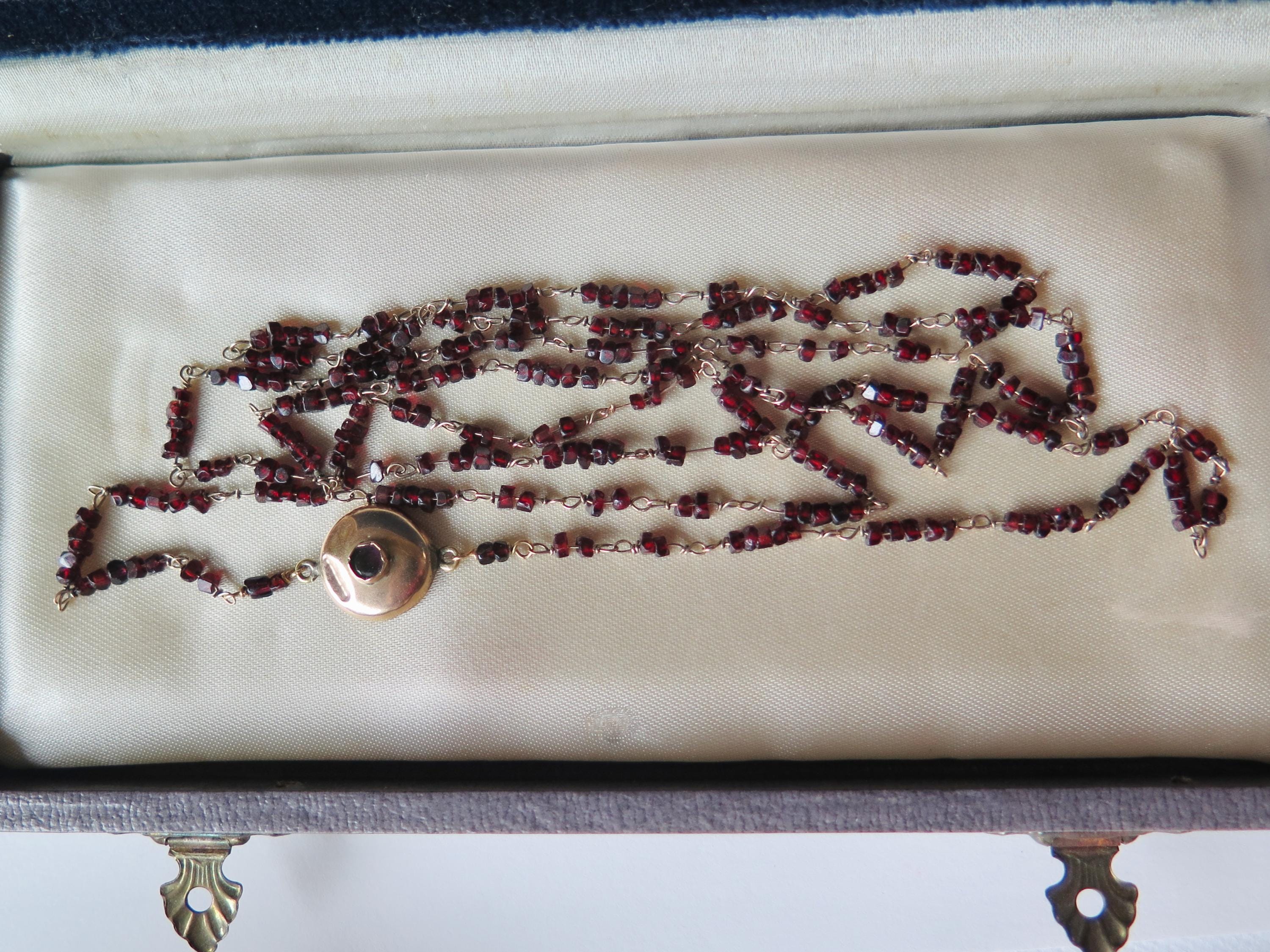 Antique Garnet Necklace 14k Gold Early 1900s Edwardian Garnet Jewelry