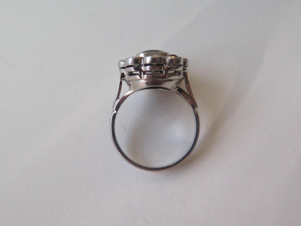 Antique Art Deco Sapphire Old Mine Cut Diamond Cluster Ring, 18k Gold, ca. 1930