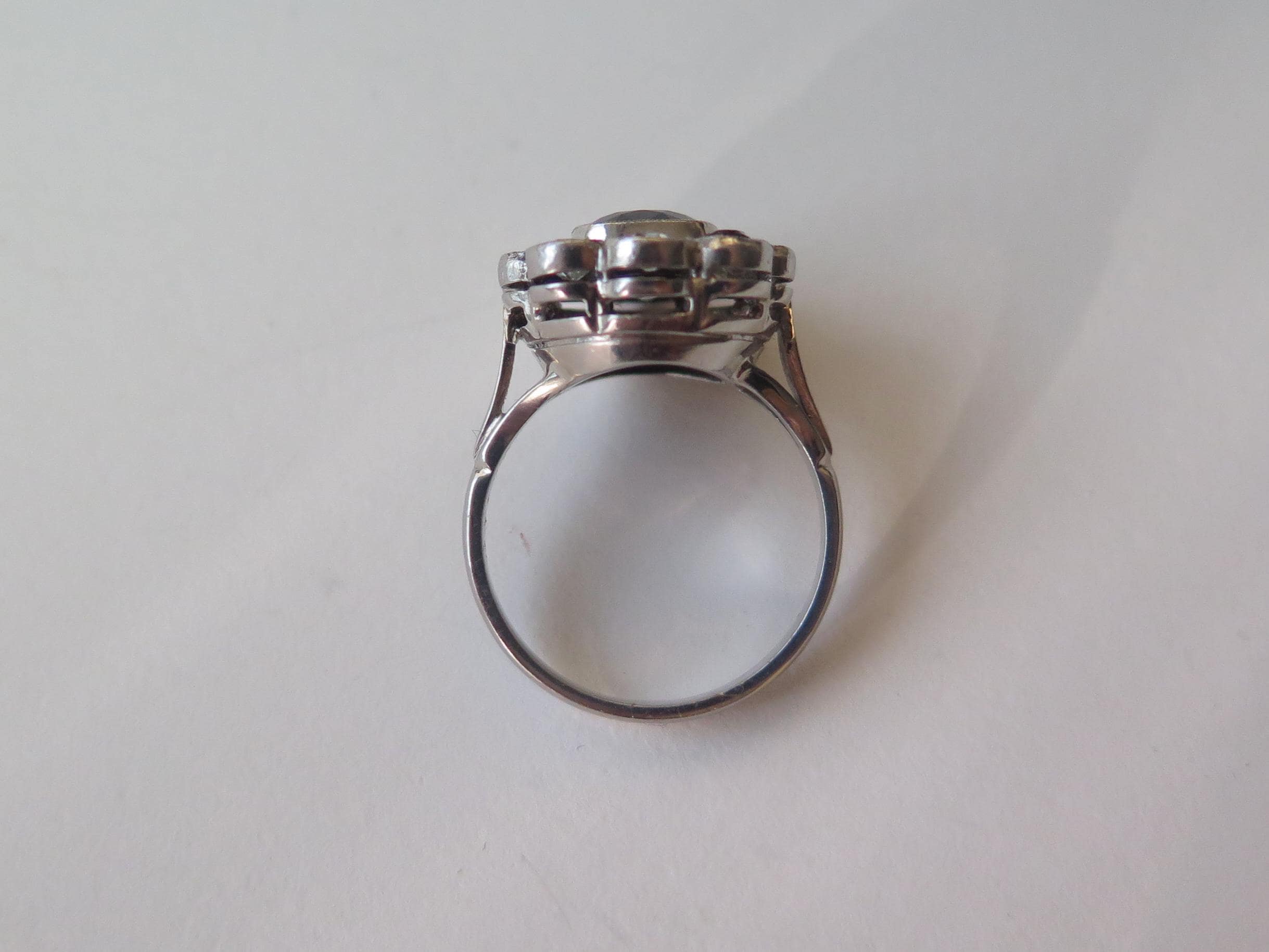 Antique Art Deco Sapphire Old Mine Cut Diamond Cluster Ring, 18k Gold, ca. 1930