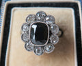 Antique Art Deco Sapphire Old Mine Cut Diamond Cluster Ring, 18k Gold, ca. 1930