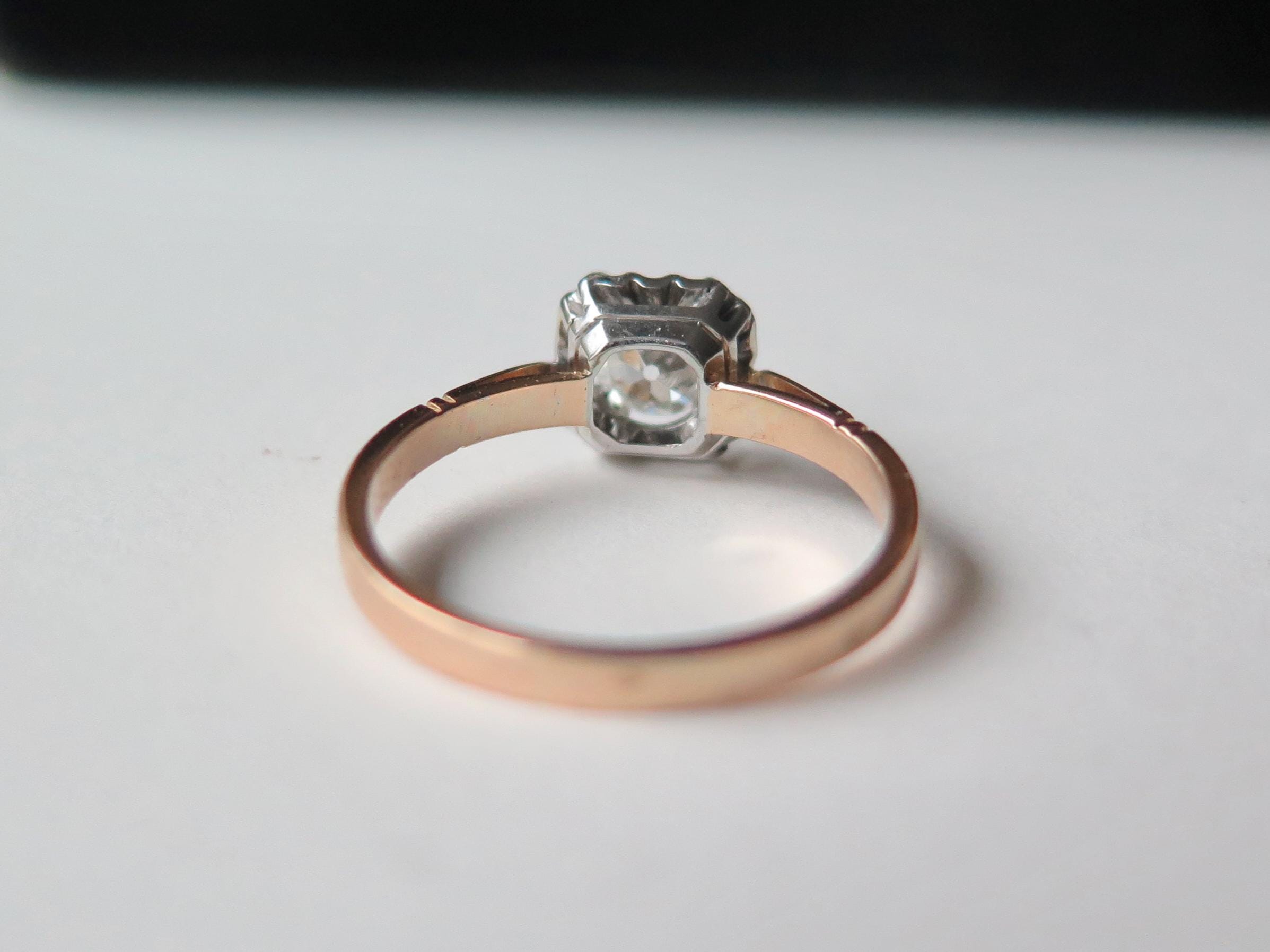 Antique Art Deco Diamond Ring, 18k Gold Illusion Setting, French Engagement Ring