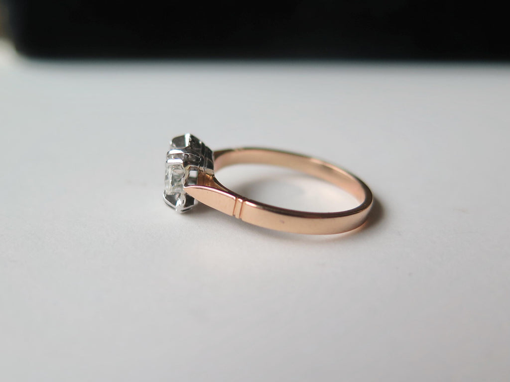 Antique Art Deco Diamond Ring, 18k Gold Illusion Setting, French Engagement Ring