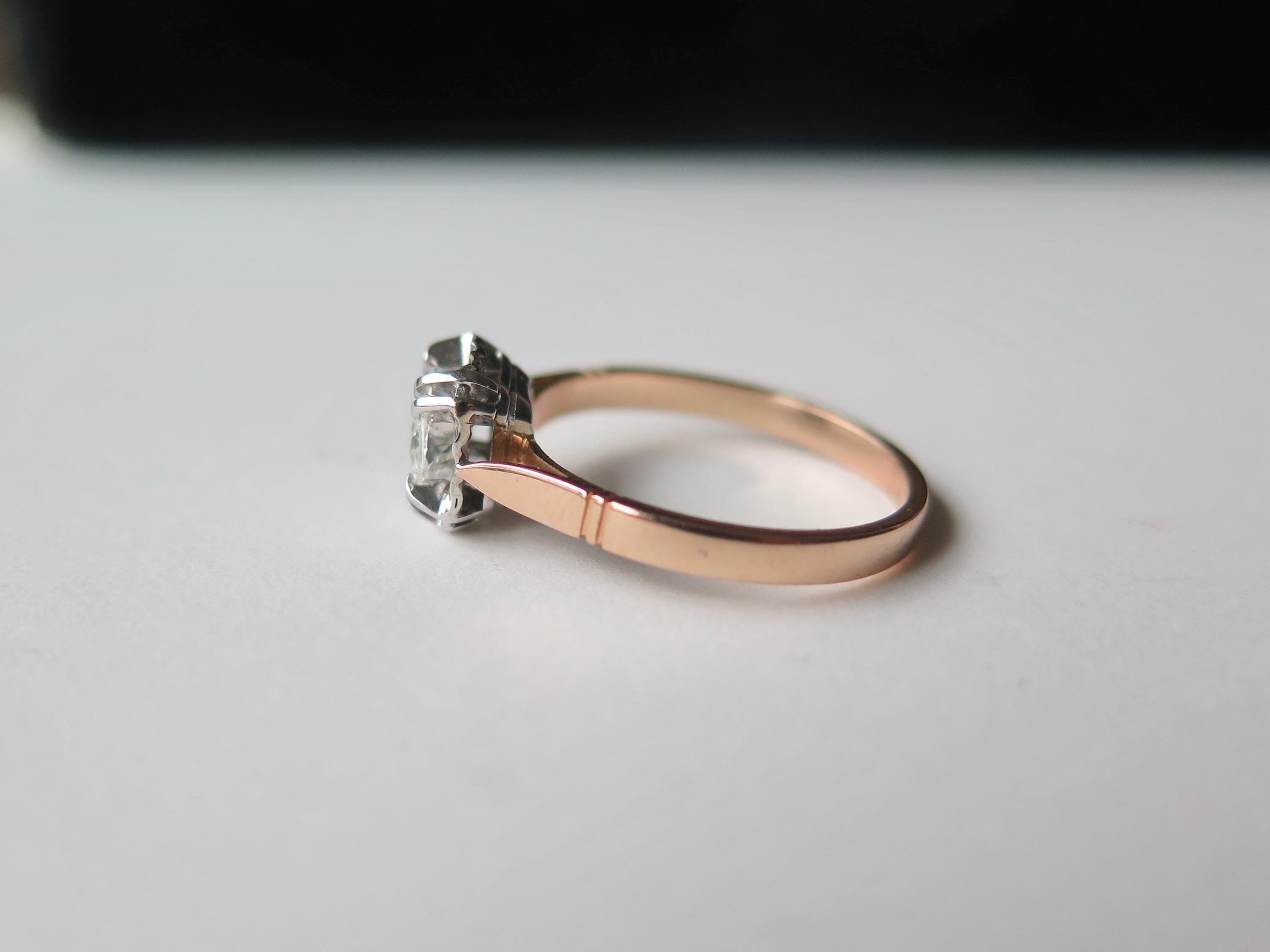 Antique Art Deco Diamond Ring, 18k Gold Illusion Setting, French Engagement Ring