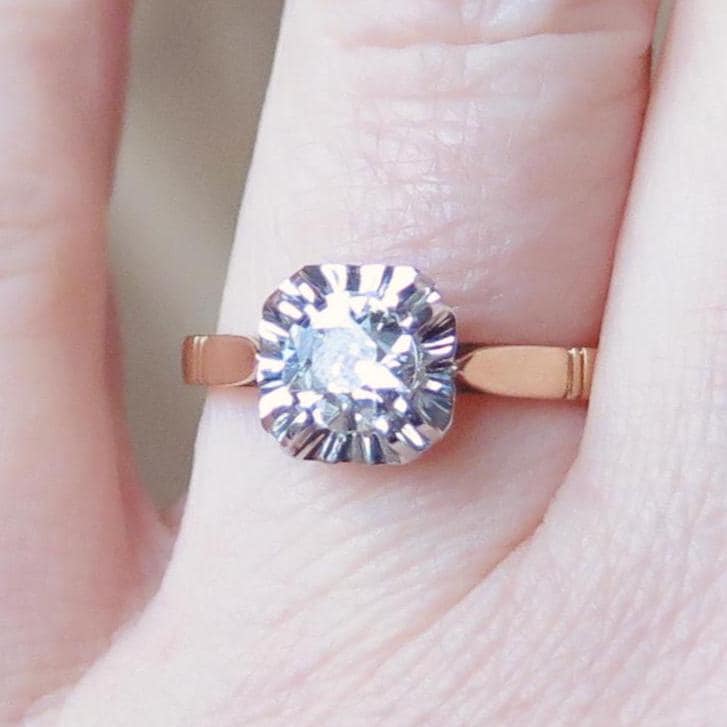 Antique Art Deco Diamond Ring, 18k Gold Illusion Setting, French Engagement Ring