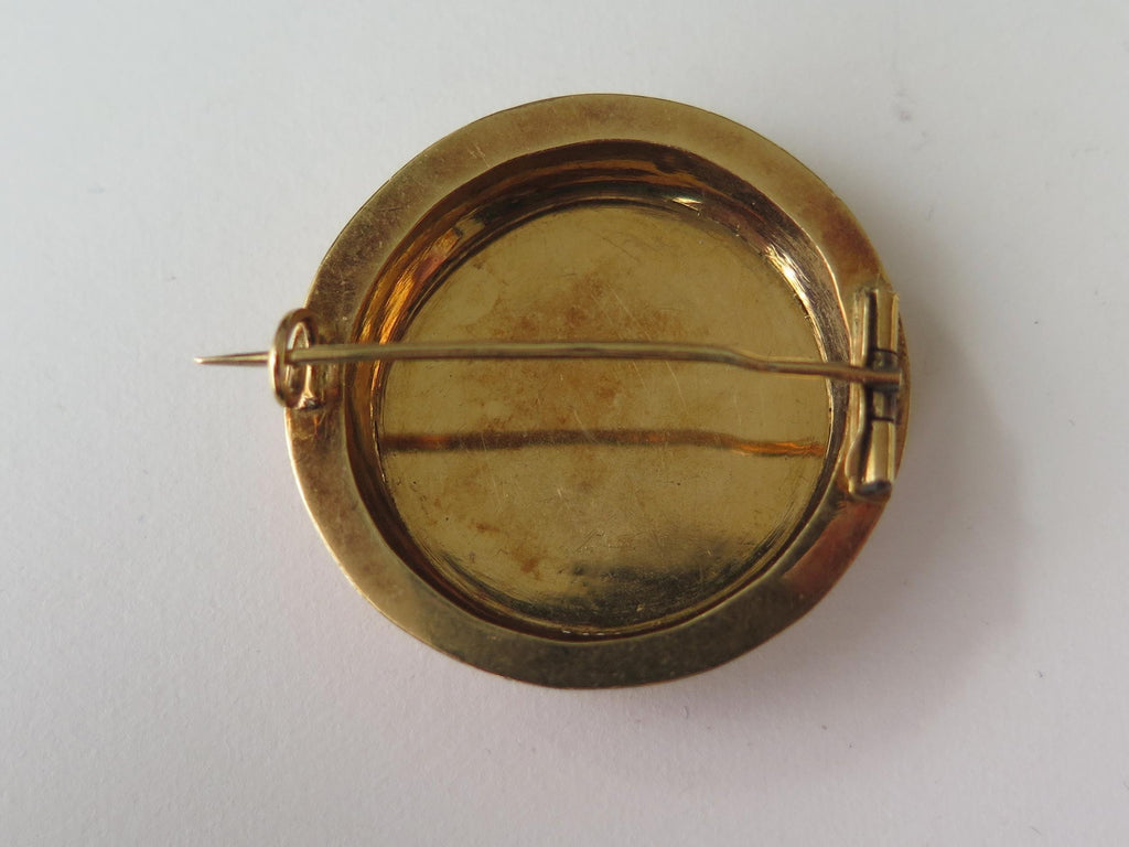 Antique 18k Gold Enamel Miniature Brooch with Rose Cut Diamonds