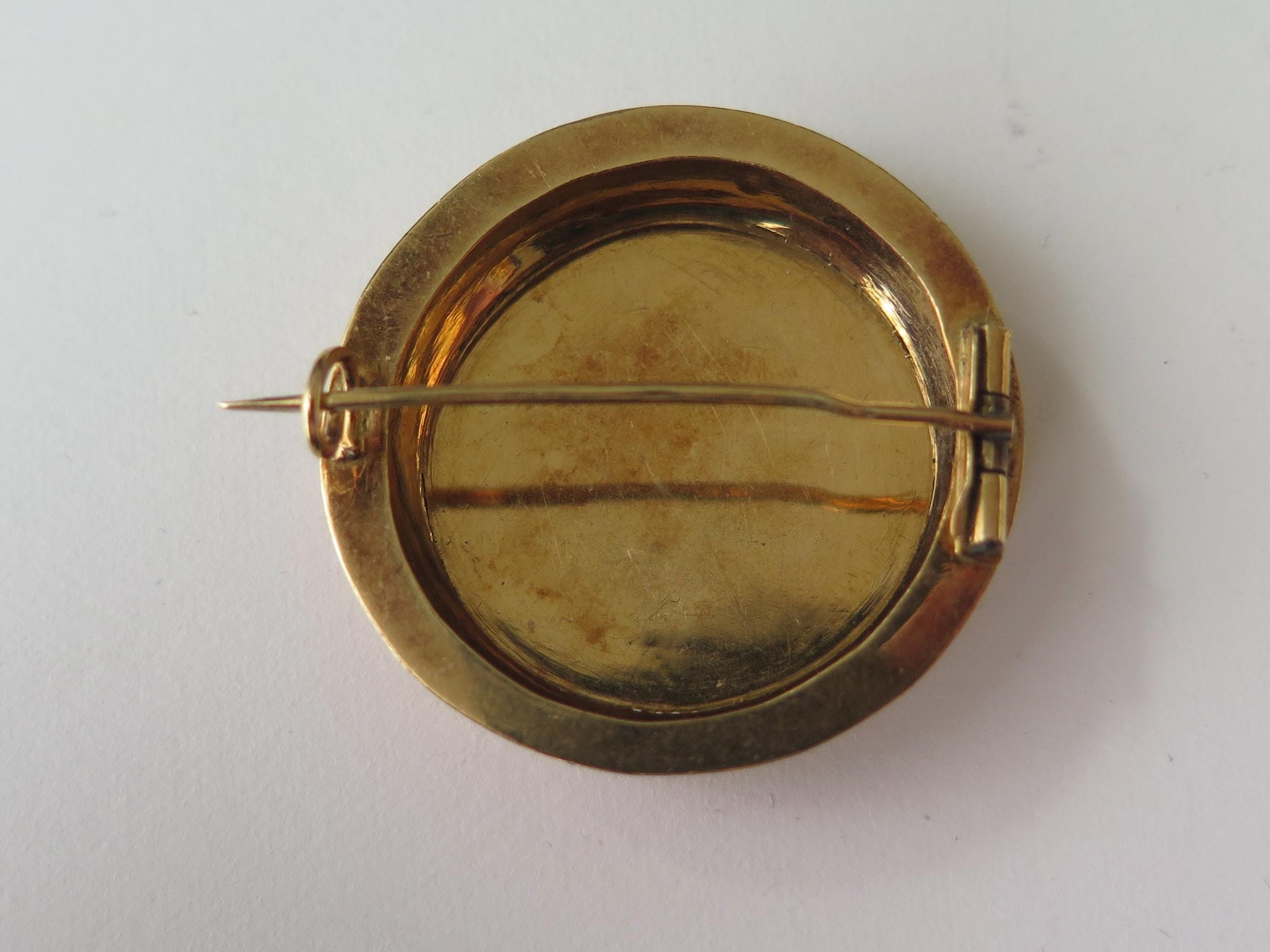 Antique 18k Gold Enamel Miniature Brooch with Rose Cut Diamonds