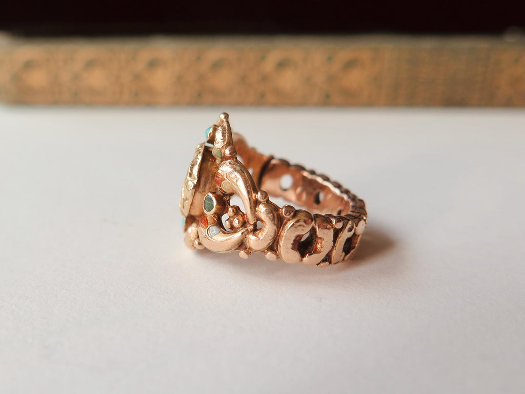 Antique Italian 18k Gold Turquoise Ring, Bourbon Period c.1840 Victorian Ring