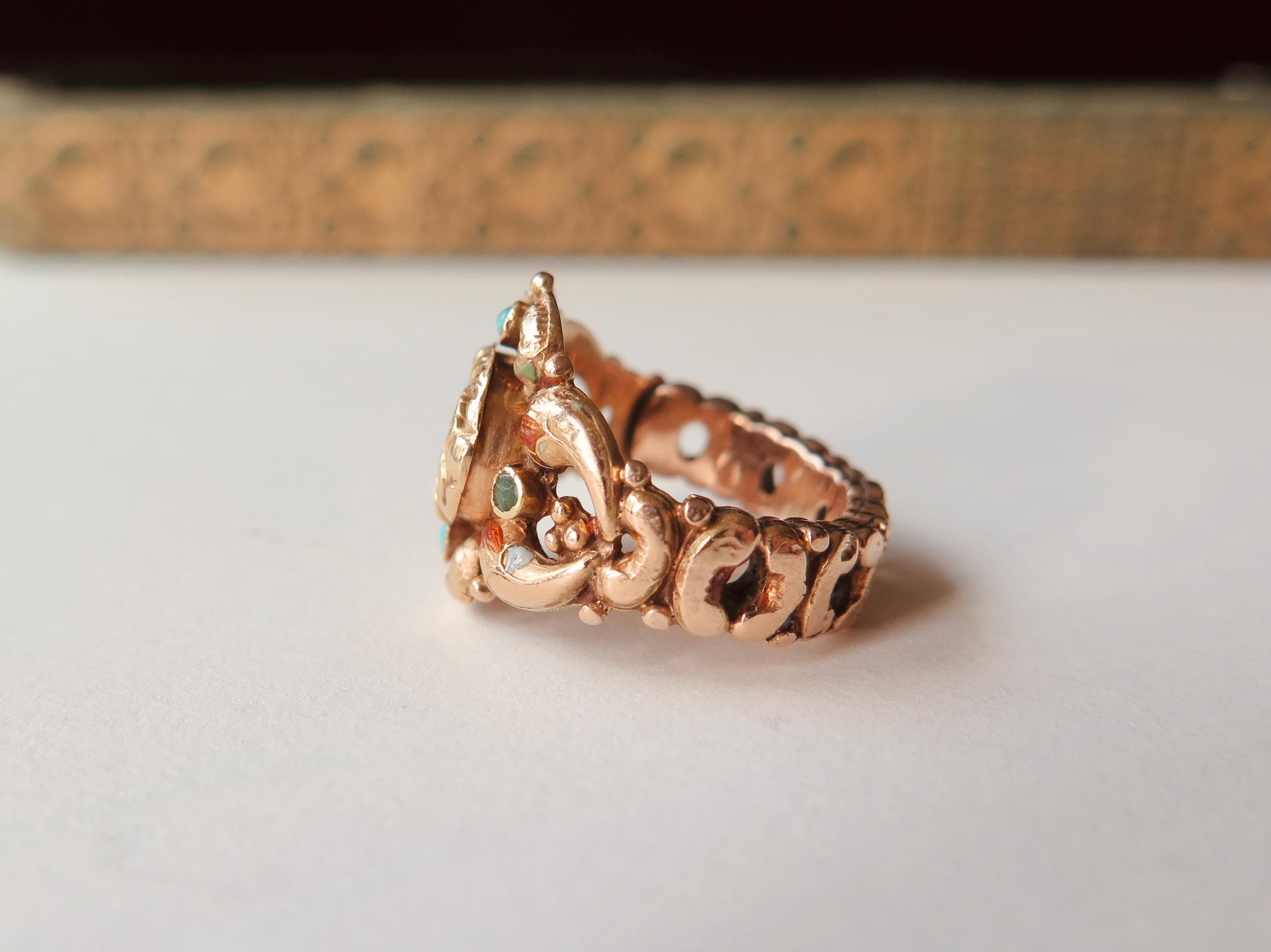Antique Italian 18k Gold Turquoise Ring, Bourbon Period c.1840 Victorian Ring