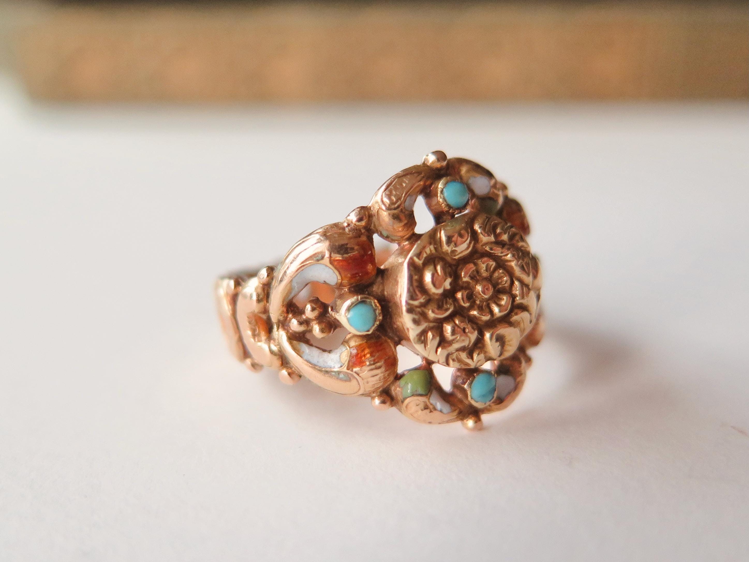 Antique Italian 18k Gold Turquoise Ring, Bourbon Period c.1840 Victorian Ring