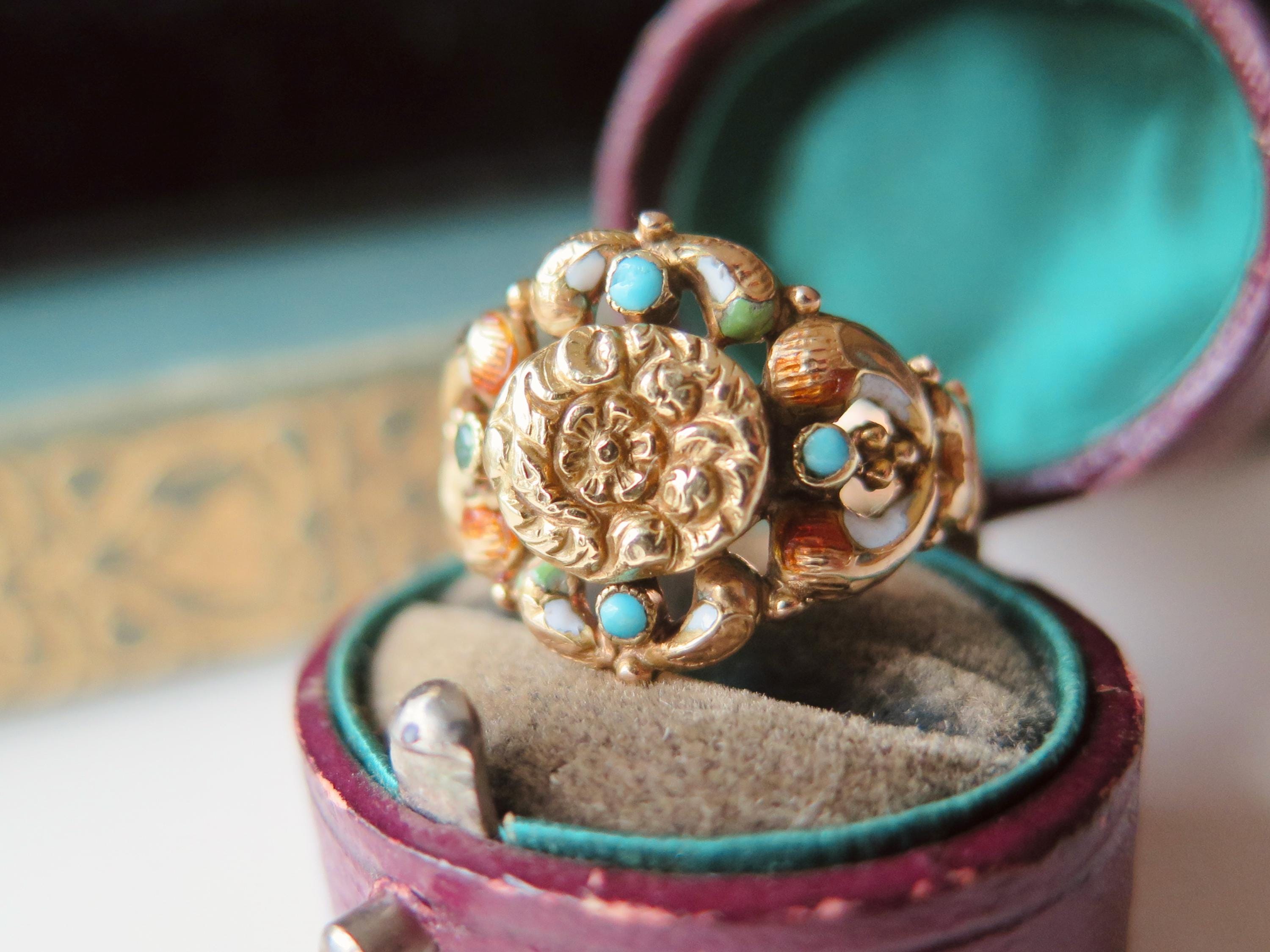 Antique Italian 18k Gold Turquoise Ring, Bourbon Period c.1840 Victorian Ring