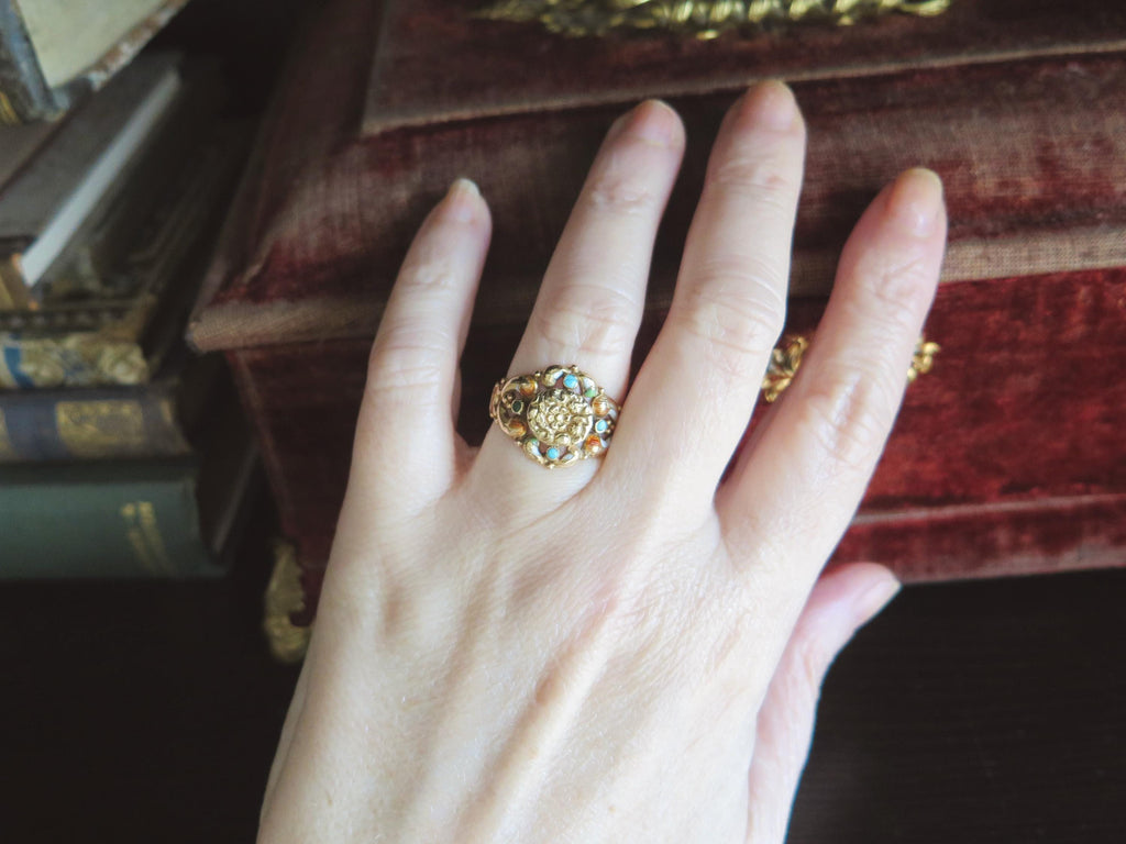 Antique Italian 18k Gold Turquoise Ring, Bourbon Period c.1840 Victorian Ring